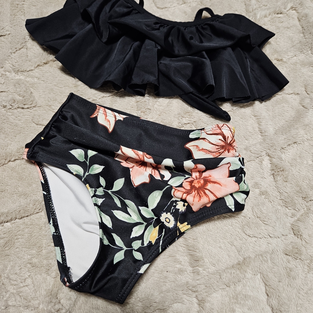 Floral Black Bikini Set